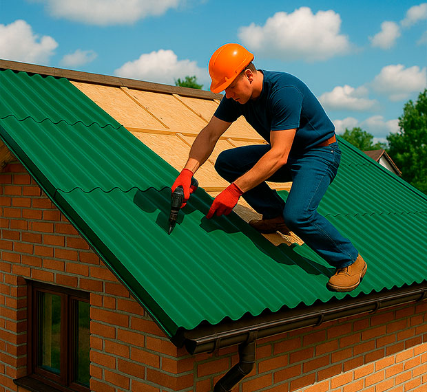 Монтаж кровли из профнастила в Каслях