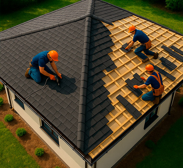 Монтаж четырехскатной крыши в Каслях